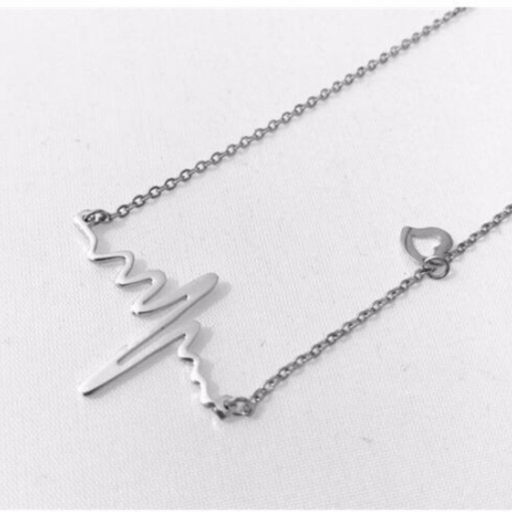Silver Heartbeat ECG, EKG with Heart Charm‎ Necklace, Gift for Nurse, Doctor